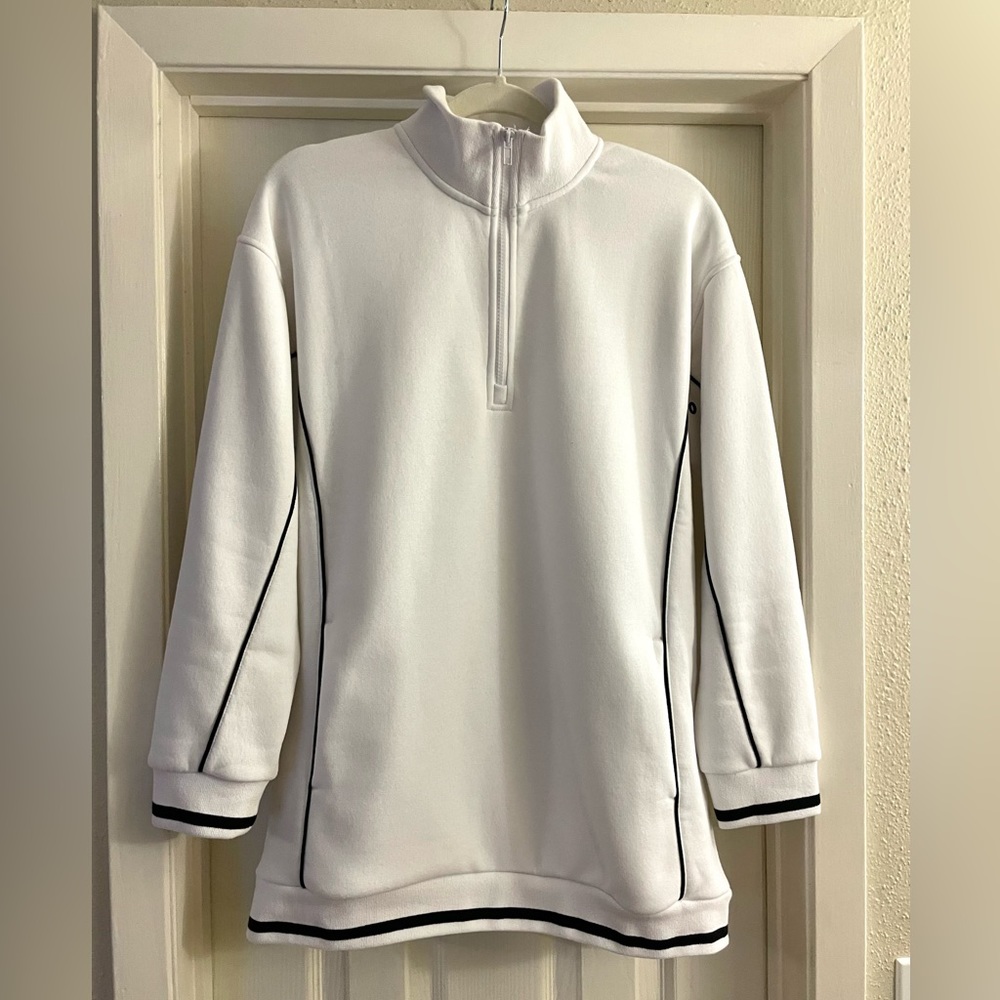 NEW MONO B PIPE TRIM HALF ZIP SWEATER SWEATSHIRT white black size large boutique